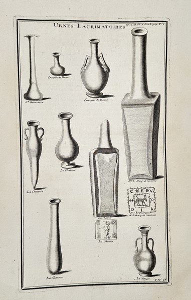 Bernard de Montfaucon (1655-1741) – View of ancient lachrymatory urns – Engraving (1719)