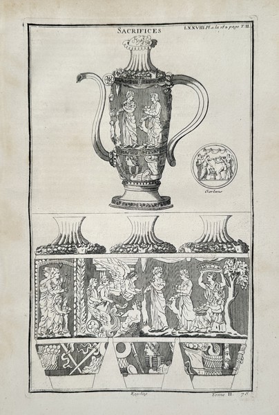 Bernard de Montfaucon (1655–1741) – View of an ancient sacrificial vase and reliefs – Engraving (1719)
