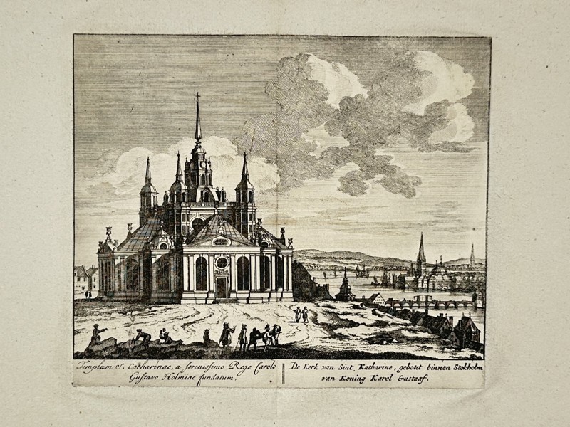 Erik Dahlbergh (1625-1703) – View of Catherine Church in Stockholm – engraving (1716)