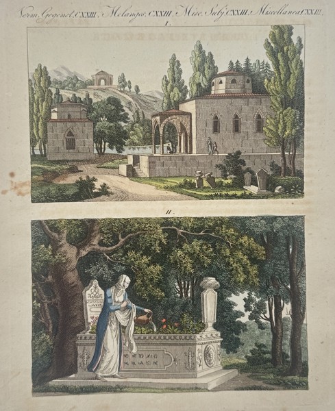 Friedrich Justin Bertuch (1747–1822) – Views of Cemeteries and Funerary Monuments – etching (Hand-coloured) (1790)