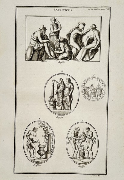 Bernard Montfaucon (1655–1741) – Classical Scenes of Roman Sacrificial Rituals – Engraving (18th Century)