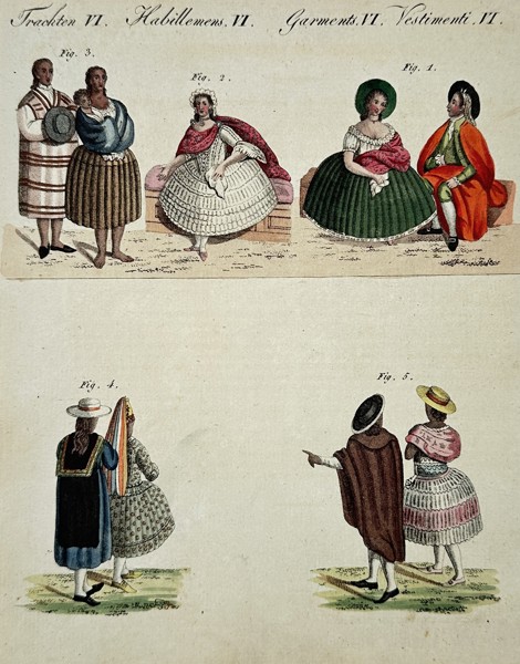Friedrich Justin Bertuch (1747–1822) – Costume Study of South American Figures – Hand-coloured engraving (1790)