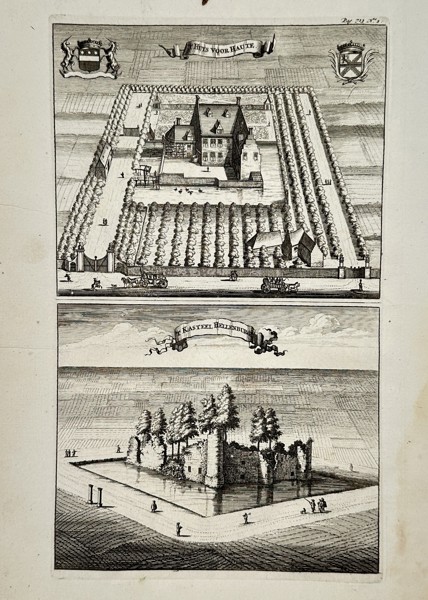Mattheus Smallegange (1624-1710) – View of Huis Voor Houte and Kasteel Hellenburg – Engraving (1696)