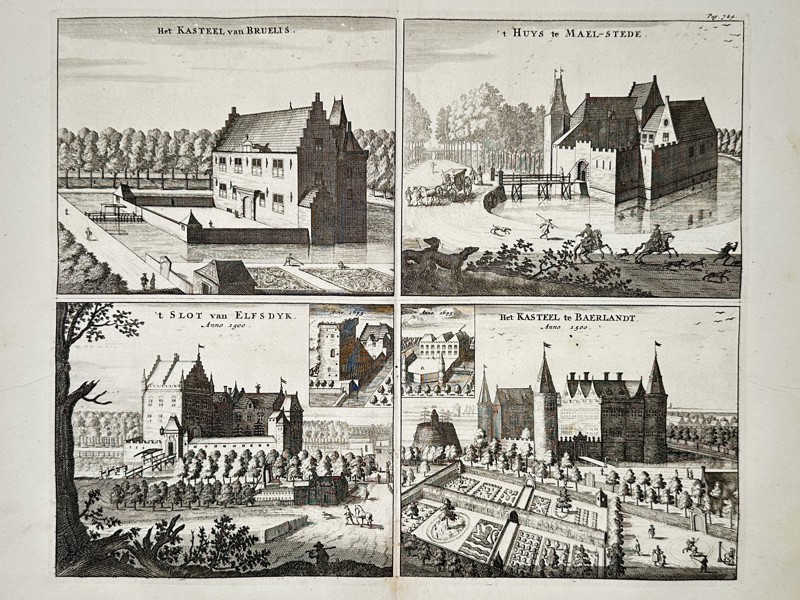 Mattheus Smallegange (1624-1710) – View of the Castles of Bruelis, Mael-stede, Elfsdyk, and Baerlandt – Engraving (1696)