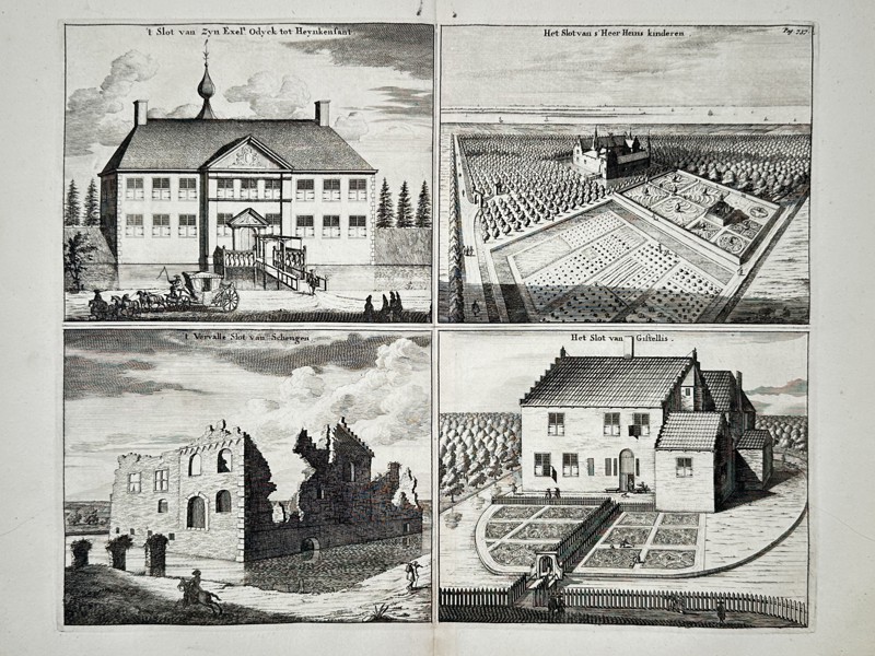 Mattheus Smallegange (1624-1710) – View of the Castles of Heinkensand, Heere Heins, Schingen, and Gistellis – Engraving (1696)