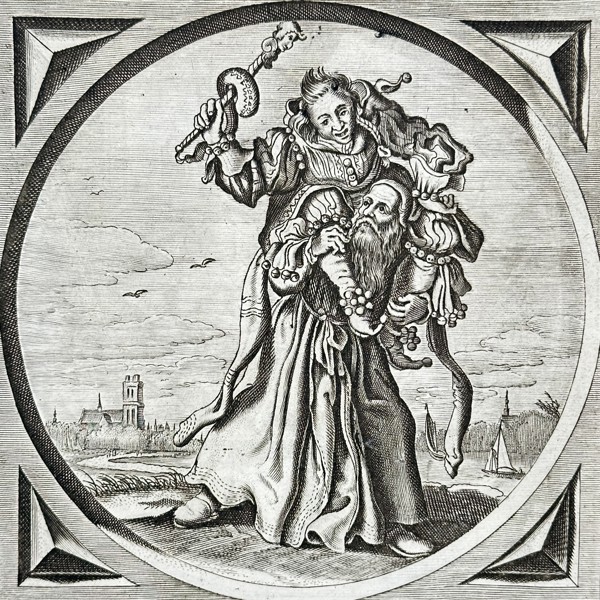 Jacob Cats (1577-1660) – The Wise Man Carrying the Fool – Engraving (1655)