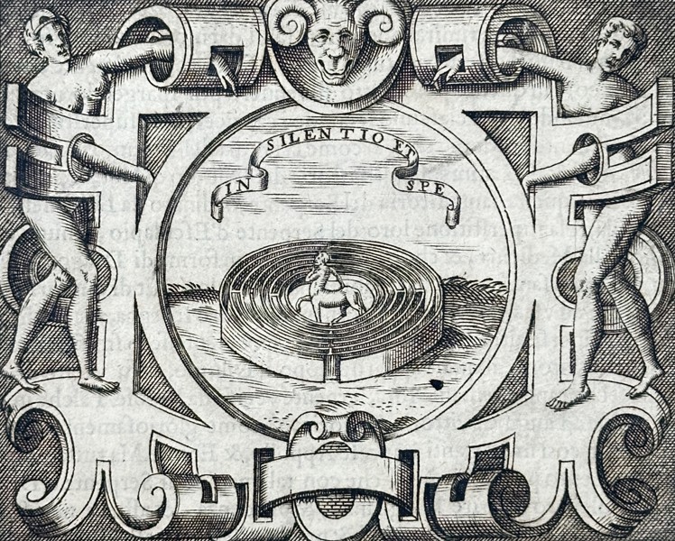 Girolamo Ruscelli (1504–1566) – Emblem of Consalvo Perez with Labyrinth – Engraving (1566)