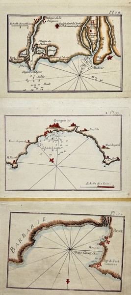 Joseph Roux (1725-1793) - Set of 3 Nautical Maps - Sicily, Italy - Jeddah, Saudi Arabia - "Recueil des Principaux Plans des Ports et Rades de la Mer Méditerranée"