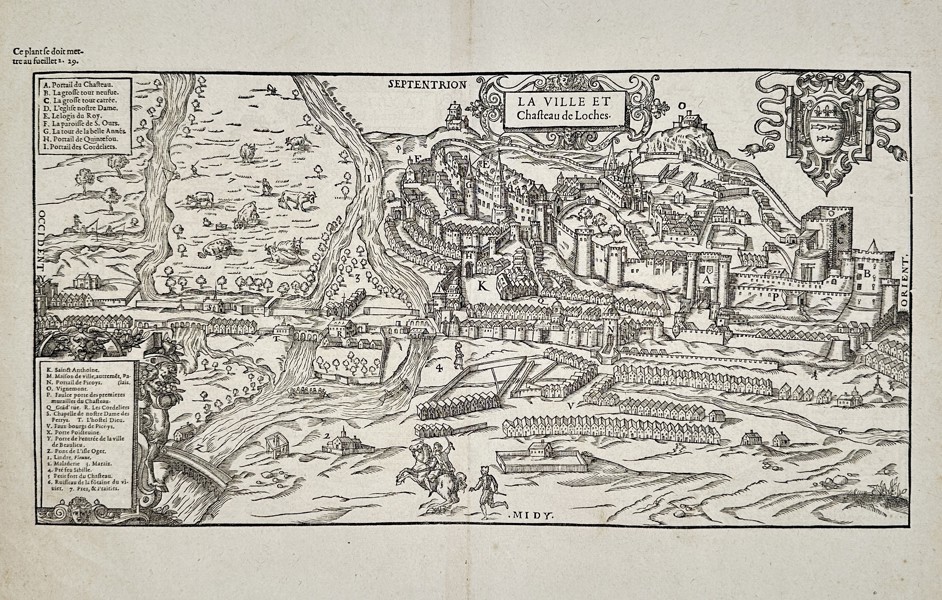François de Belleforest (1530–1583) – View of the City and Castle of Loches – France – Engraving (1575)