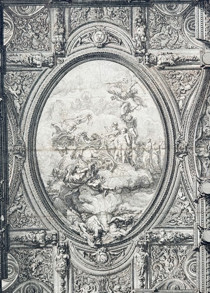 Louis Jean Desprez (1743–1794) – Design for an Oval Ceiling with Mythological Figures – Etching (1780)