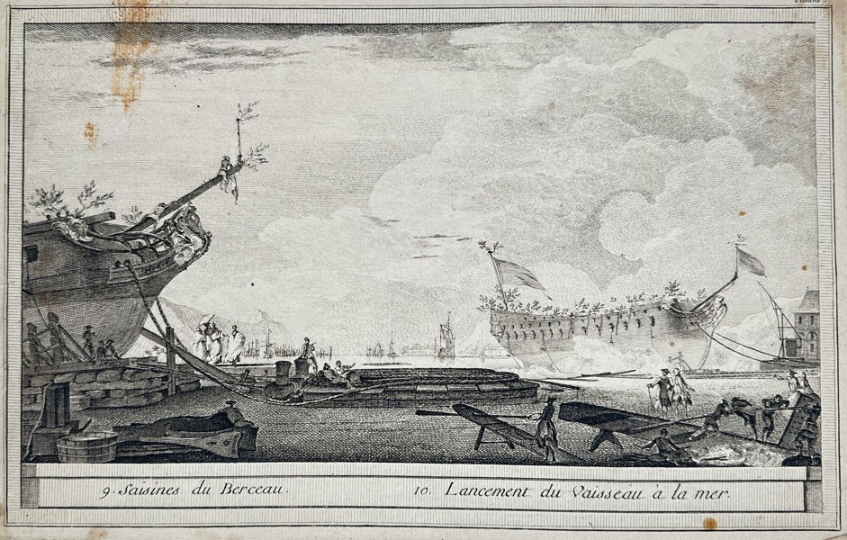 Nicolas Ozanne (1728–1811) – Ship Construction and Launching – Engraving (1764)