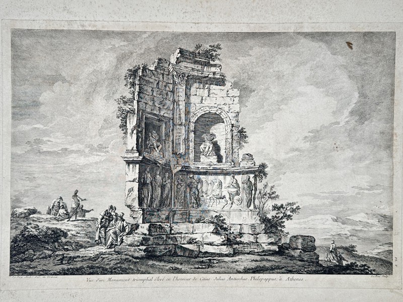 Jacques-Philippe Le Bas (1707–1783) – View of the Philopappos Monument in Athens – Etching (1758)