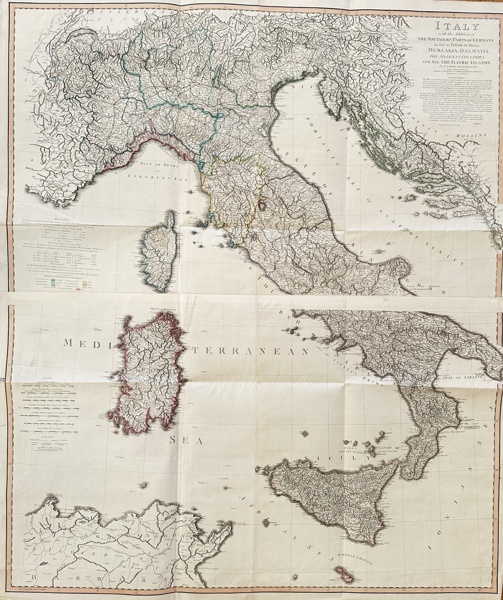 Rare map of Italy - Very large map of Italy, Siciily, Sardinia, Corsica, Malta, Dalmatia, Croatia and the Adriatic.; William Faden / Louis Stanislas d'Arcy de La Rochette