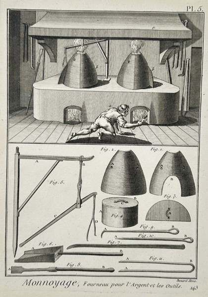 Robert Benard (1734-1785) – Minting Furnace for Silver and Tools – Engraving (1771)