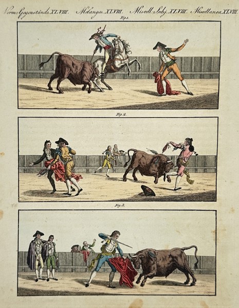 Friedrich Justin Bertuch (1747-1822) – Scenes of a Spanish Bullfight – Hand-coloured etching (1790)