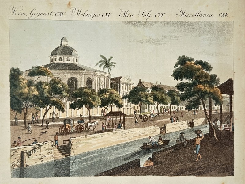 Friedrich Justin Bertuch (1747-1822) – View of the City of Batavia – Indonesia – Hand-coloured etching (1795)
