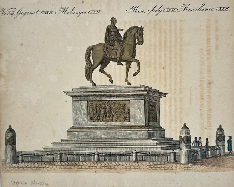 Friedrich Justin Bertuch (1747-1822) – Equestrian Statue of Joseph II – Austria – Hand-coloured etching (1795)