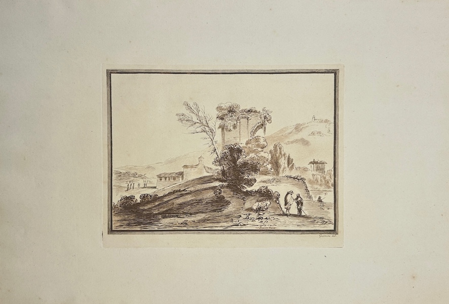 Francesco Bartolozzi (1727-1815) after Giovanni Francesco Barbieri (Guercino) - Landscape with Figures