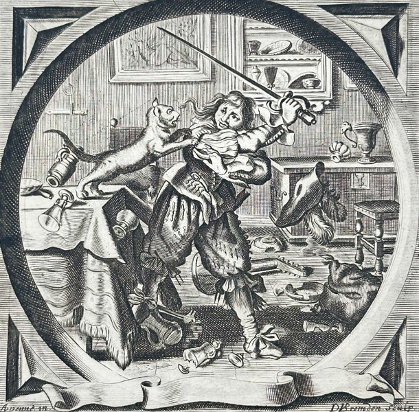 Jacob Cats (1577-1660) – The Cat in the Larder – Engraving (1655)