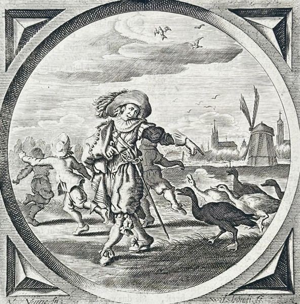 Jacob Cats (1577-1660) – The Vain Boaster and the Geese – Engraving (1655)