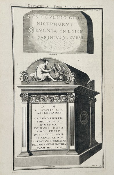 Bernard De Montfaucon (1655-1741) – Roman Epitaph and Funerary Urn – Engraving (1719)
