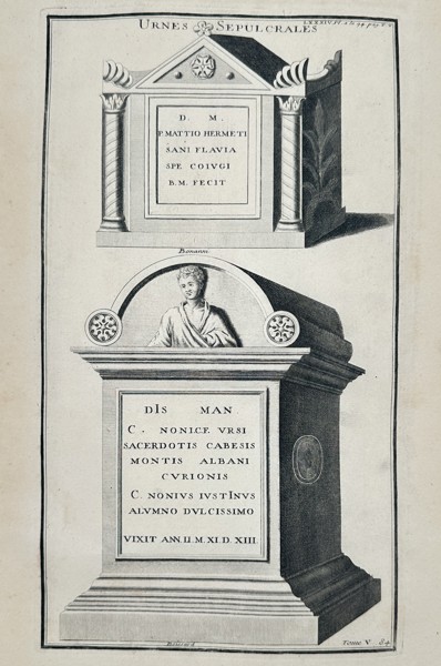 Bernard De Montfaucon (1655-1741) – Roman Sepulchral Urns – Engraving (1719)