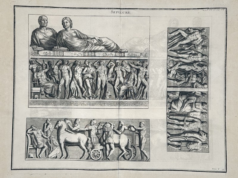 Bernard De Montfaucon (1655-1741) – Classical Sarcophagi and Reliefs – Engraving (1719)