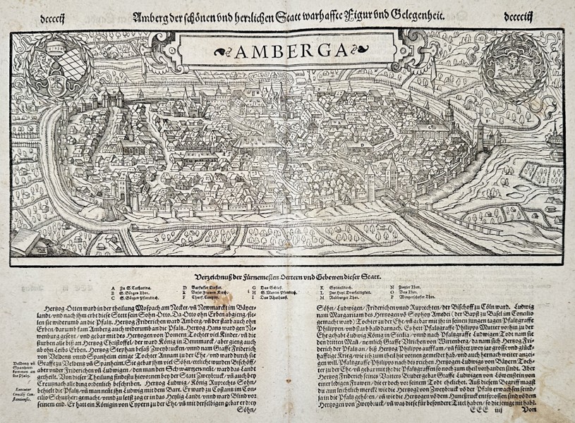 Sebastian Münster (1488-1552) – Map of Amberg – Germany – Woodcut (1550)