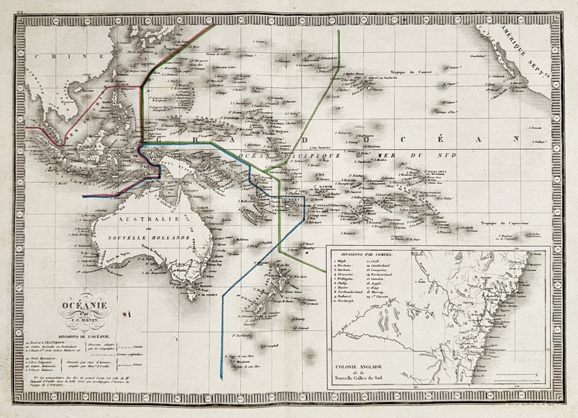 Charles V. Monin (active 19th Century) – Map of Oceania – Australia and the Pacific – Engraving (Hand-coloured) (1845)