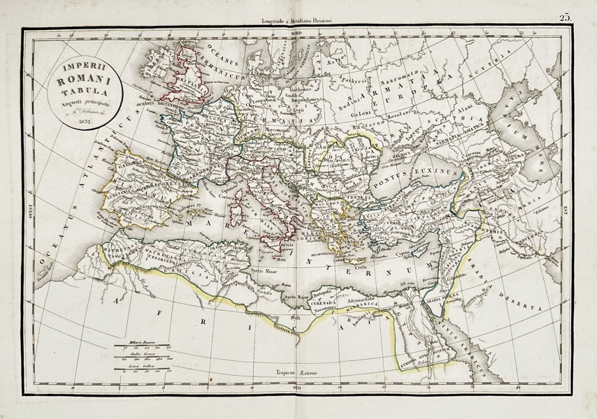 Felix Delamanche (1805-1867) – Map of the Roman Empire – Europe and Mediterranean – Engraving (Hand-coloured) (1843)