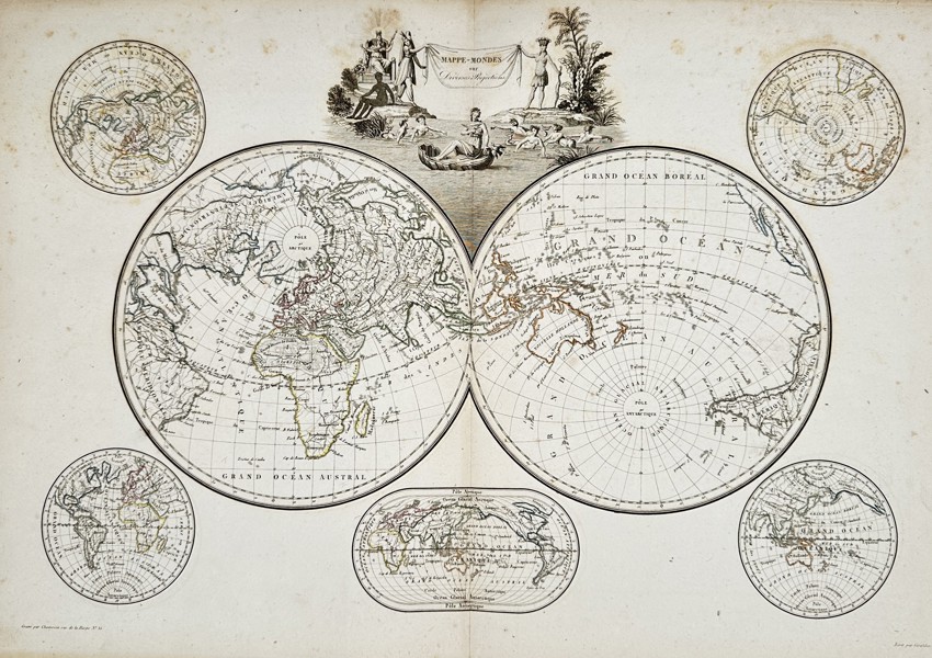 Conrad Malte-Brun (1775-1826) – World Map on Various Projections – World – Engraving (Hand-coloured) (1837)