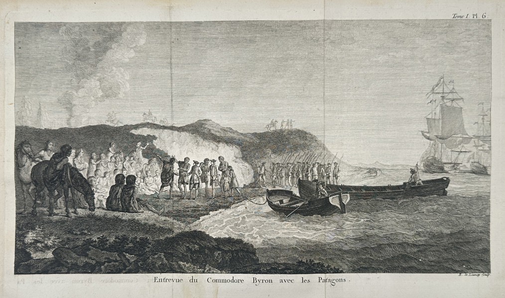 James Cook (1728-1779) – Entrevue du Commodore Byron avec les Patagons – Engraving (1774)