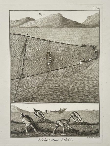 Robert Benard (1734-1777) – Tuna and Large Scale Net Fishing – Engraving (1774)