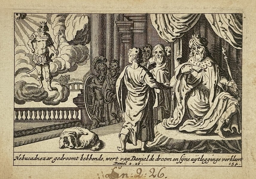 Piter Schulz (1642-1718) – Daniel Interpreting the Dream of Nebuchadnezzar – Engraving (1670)