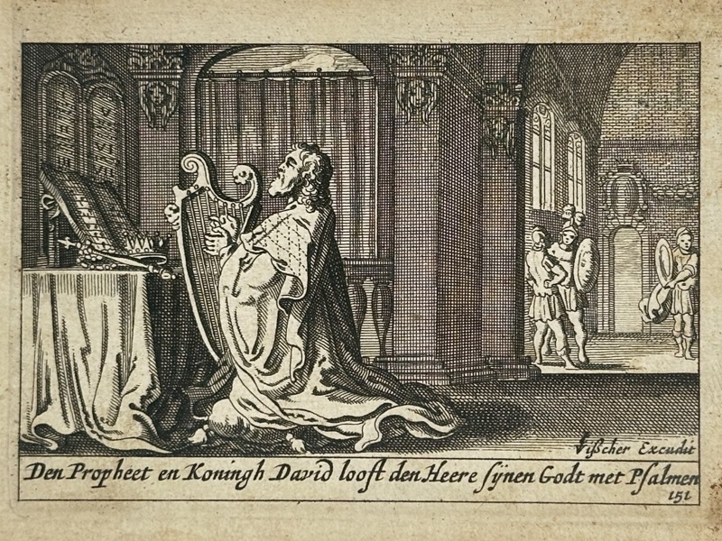 Piter Schulz (1642-1718) – King David Playing the Harp – Engraving (1670)
