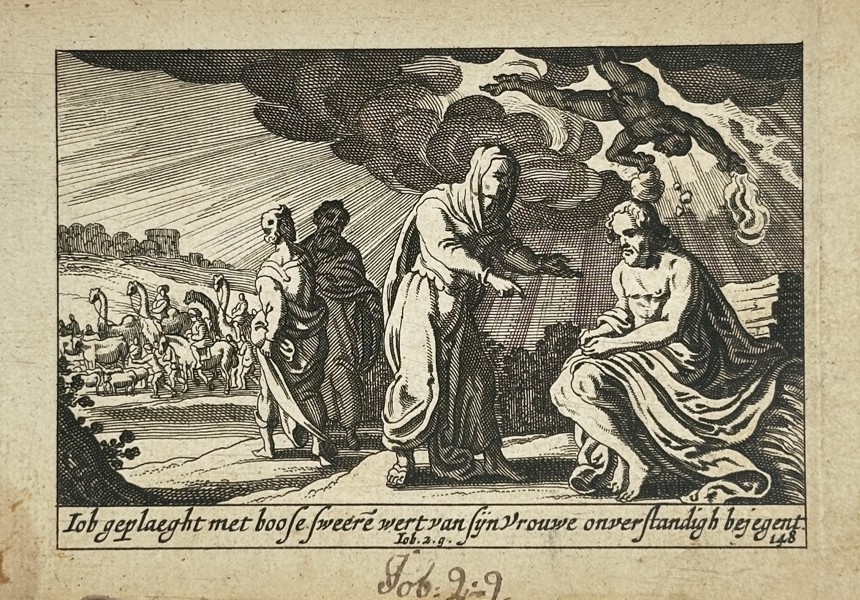 Piter Schulz (1642-1718) – Job Mocked by His Wife – Engraving (1670)