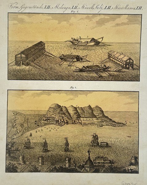 Friedrich Justin Bertuch (1747–1822) – View of Gibraltar and Naval Vessels – Hand-coloured engraving (1790–1830)
