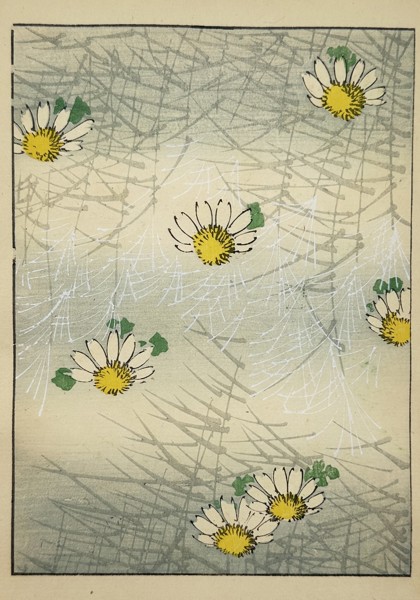 Japanese School (20th Century) – Composition of Scattered Daisies on a Hachured Ground – Woodcut (20th Century)