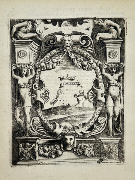 Girolamo Ruscelli (1504–1566) – Allegorical Coat of Arms of the Count of Trinity – Engraving (1566)