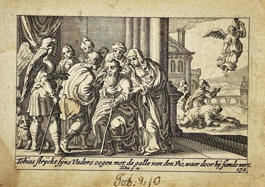 Pieter Schut (1618–1660) – Tobias Healing His Father – Woodcut (1659)