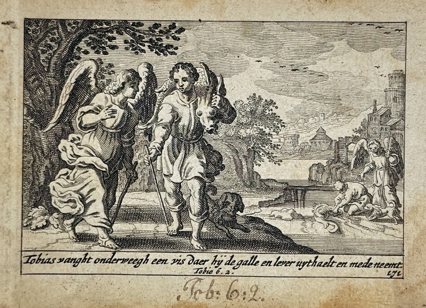 Pieter Schut (1618–1660) – Tobias Catching the Fish – woodcut (1659)