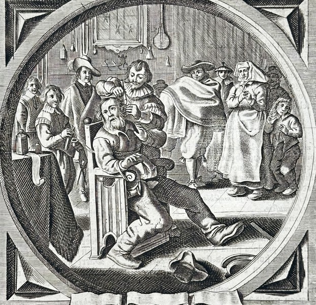 Jacob Cats (1577–1660) – Allegory of the Barber Surgeon – Etching (1658)