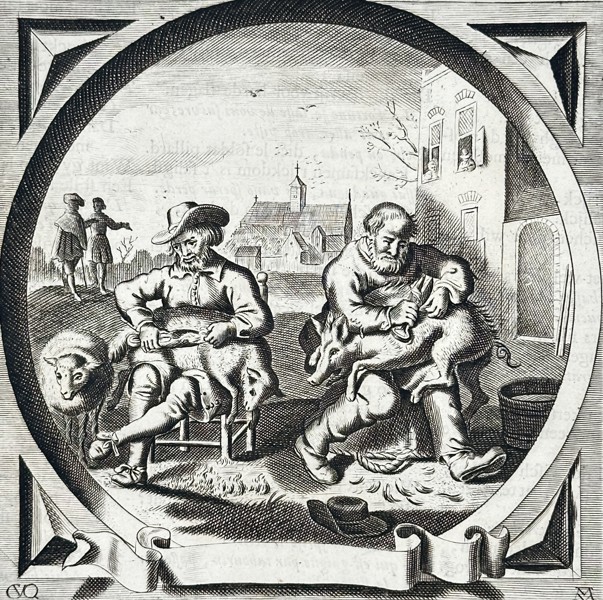 Jacob Cats (1577–1660) – Allegory of the Sheep and the Pig – Etching (1658)