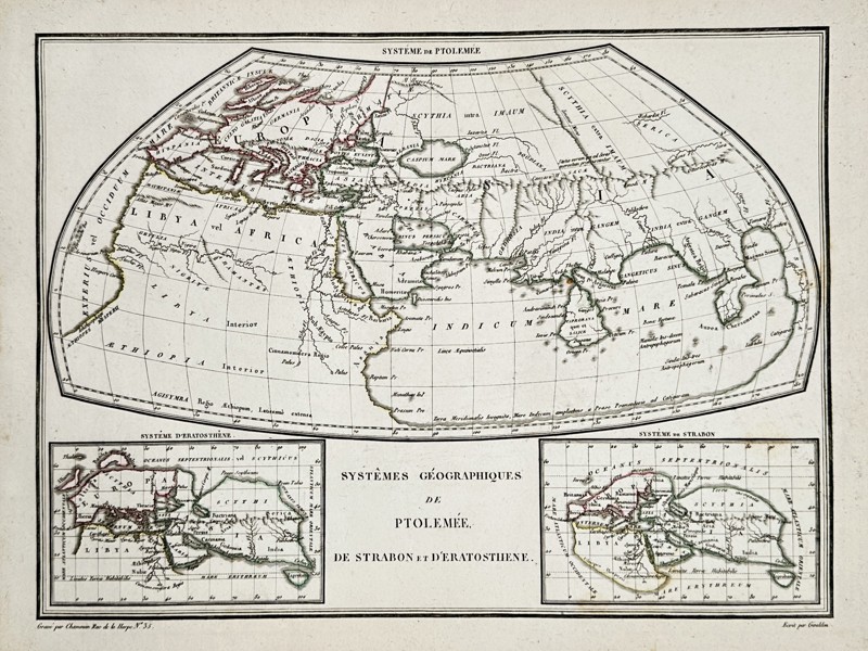 Conrad Malte-Brun (1775–1826) – Map of the Geographic Systems of Ptolemy, Strabo, and Eratosthenes – Europe – Engraving (1812)