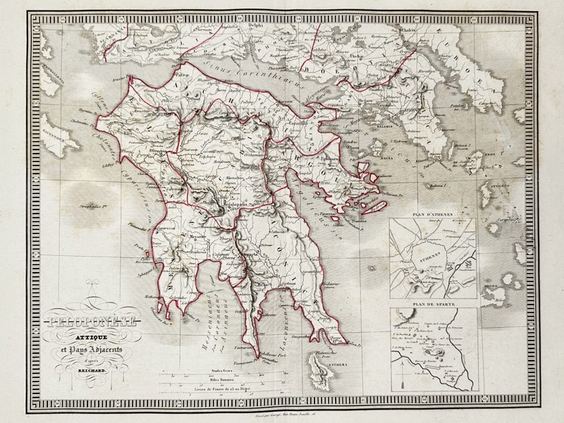 Charles V. Monin (1800–1880) – Map of the Peloponnese and Attica – Greece – Engraving (1832)