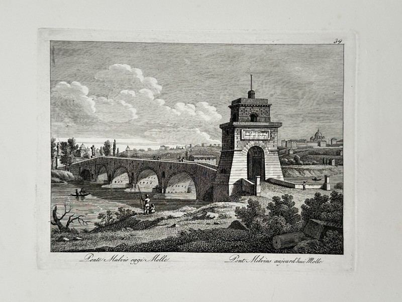 Giovanni Domenico Cassini (1625–1712) – View of the Milvian Bridge – Italy – Etching (1798)