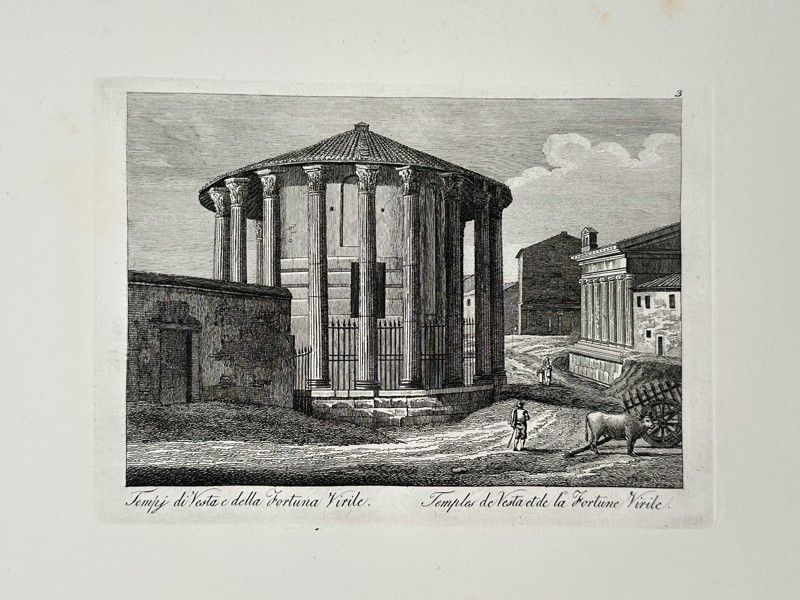 Giovanni Domenico Cassini (1740–1833) – View of the Temples of Vesta and Fortuna Virilis – Italy – Etching (1798)
