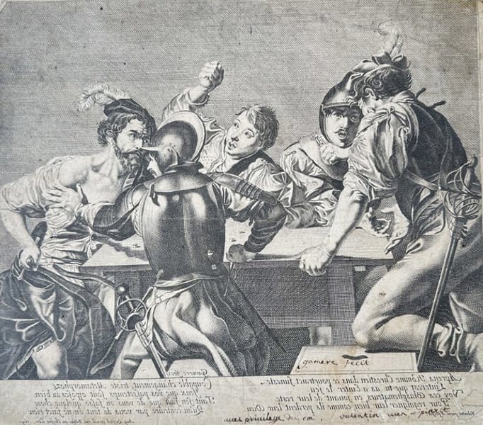 Louis Jacques Cathelin (1738–c. 1805) – Argument of Soldiers at a Table – Engraving