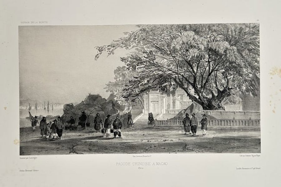 Barthélémy Lauvergne (1805–1859) – Chinese Pagoda at Macao – Lithograph