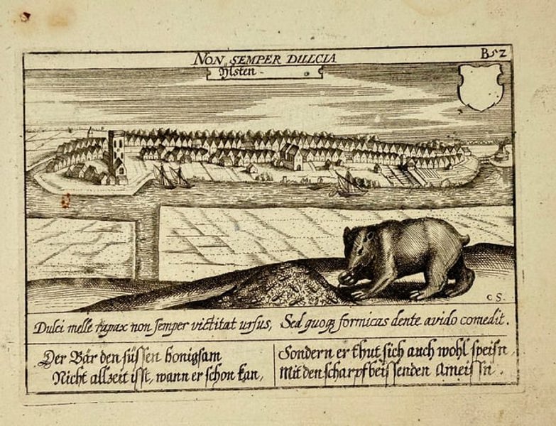 Daniel Meisner – View of Ylst (Ijlst, West Friesland) – Emblematic Engraving